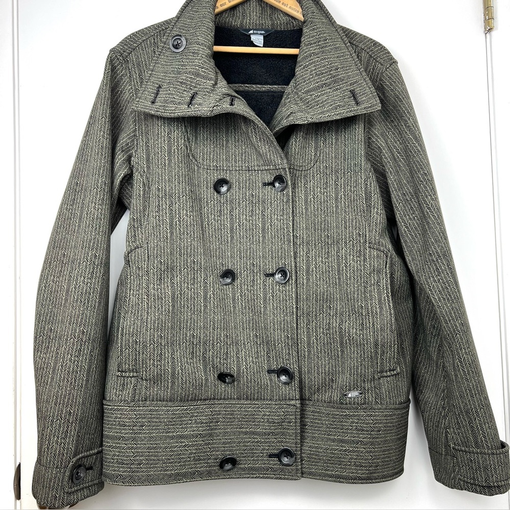 Mountain Equipment Co-op Cozy Fleece Lined Winter Jacket sz L Brown Herringbone